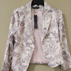 Allegra K Floral Blazer in White and Purple NWT